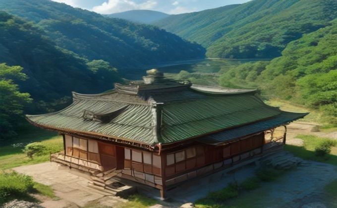 金色麦田与远山背景下的乡村小径，暖阳斜照在农舍屋顶，画面色调温暖而略带忧郁，营造出浓厚的乡土叙事氛围，契合乡村乱情题材的情感基调